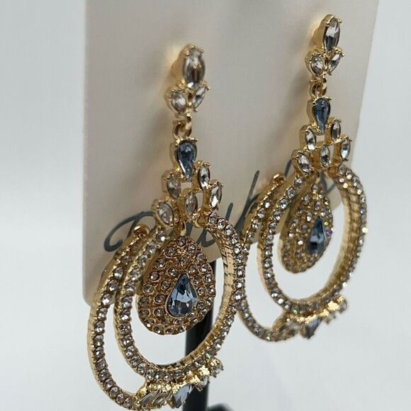 Baubles Gold Blue & Clear Austrian Crystal Chandelier Earrings - Picture 1 of 5